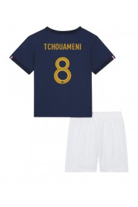 Frankrijk Aurelien Tchouameni #8 Babytruitje Thuis tenue Kind WK 2022 Korte Mouw (+ Korte broeken)